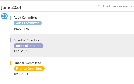 labels in calendar describing meeting types